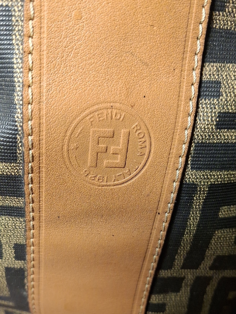 Fendi Leather-Trim Monogram Bucket Shoulder Bag in Tan and Black - Picture 2 of 12